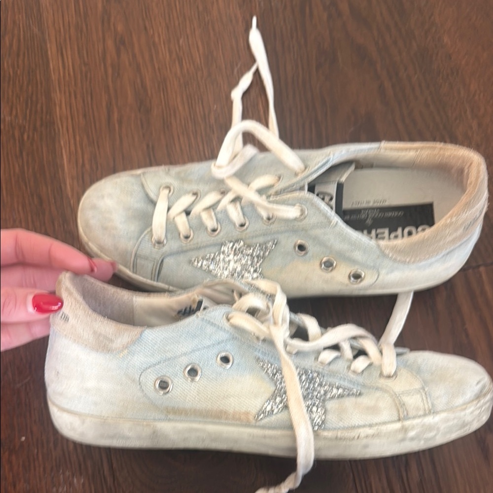 Golden Goose Light Blue Glitter Star Sneakers - Picture 2 of 4